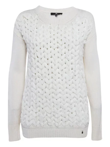 Плетен пуловер Elisabetta Franchi бяло