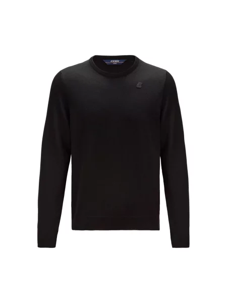 Sweter K-way wełniany z długim rękawem z logo czarny