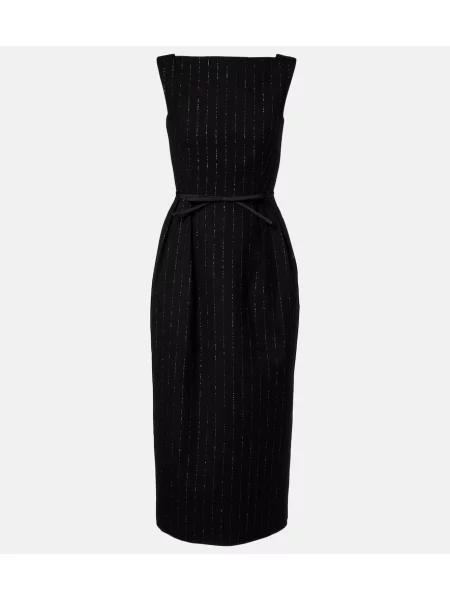 Rochie midi Erdem de lână cu dungi până la genunchi negru