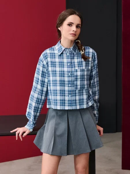 Коротка картата сорочка різнобарвний