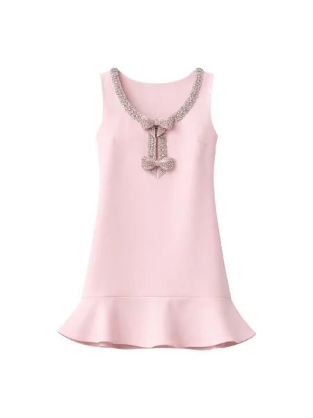 Sukienka mini Self-portrait z kokardką z krepy garniturowa różowa