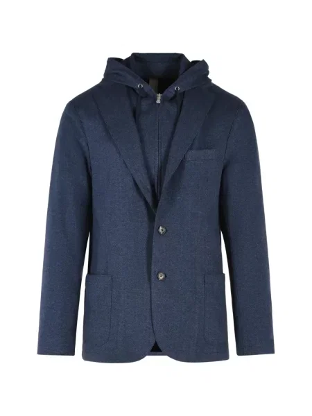 Sacou Eleventy cu glugă cu model herringbone albastru