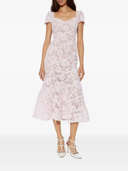 Rochie midi Self-portrait cu model floral din dantelă roz