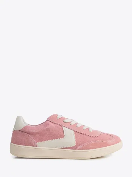 Zamszowe sneakersy z kontrastowymi wstawkami z ekoskóry różowo białe