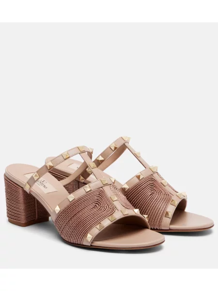 Papuci tip mules Valentino Garavani din piele bej