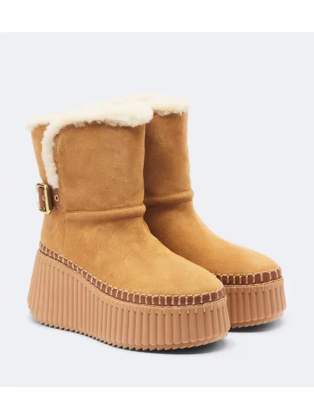 Cizme scurte Chloé din piele de căprioară cu platformă maro