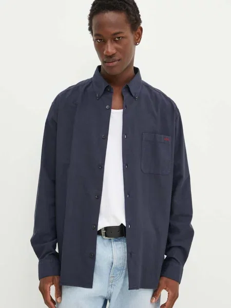 A.P.C. camasa din Chemise Mateo Logo barbati marin cu guler button-down relaxed albastru