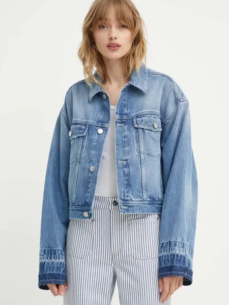 Won Hundred geaca jeans femei de tranzitie oversize albastru