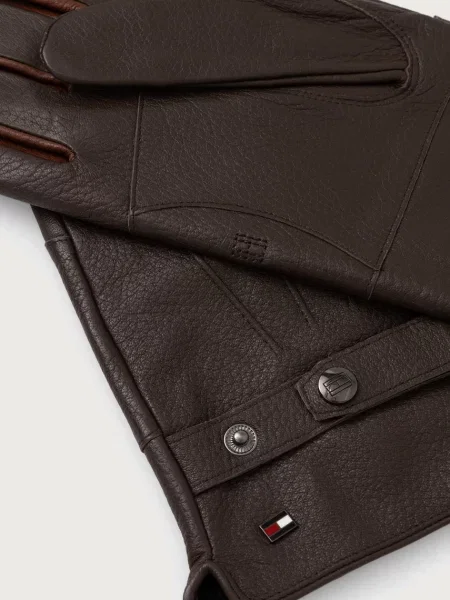 Tommy Hilfiger rukavice pánske kožené hnedá
