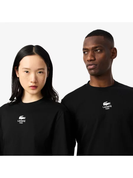 Lacoste T-Shirt Unisex Z Okrągłym Dekoltem Z Długim Rękawem Z Nadrukiem Classic Fit czarny