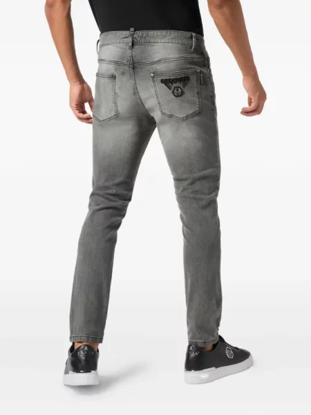 Blugi Philipp Plein cu broderie gri