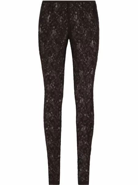 Leggings Dolce & Gabbana cu model floral din dantelă negru