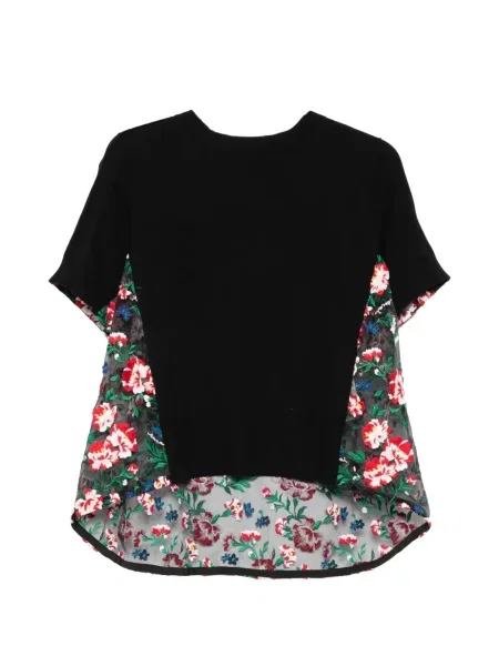 Tricou Sacai cu broderie cu model floral negru