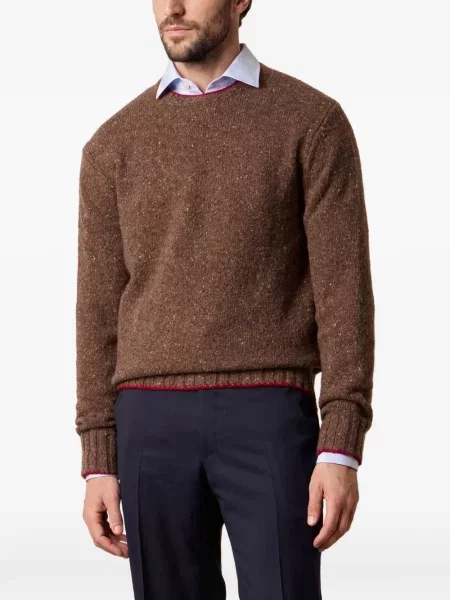 Pulover Brooks Brothers cu decolteu rotund maro