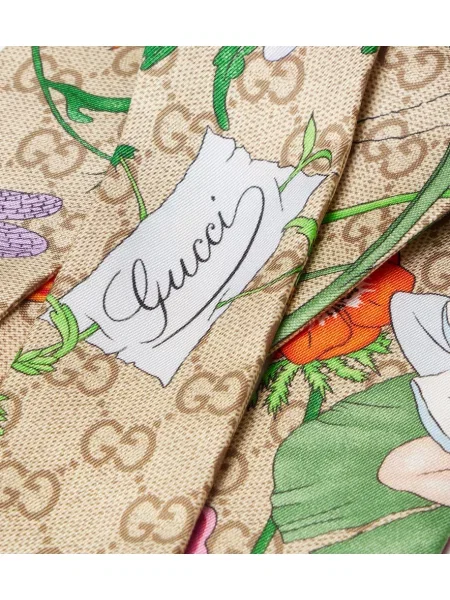 Fular Gucci de mătase cu model floral maro