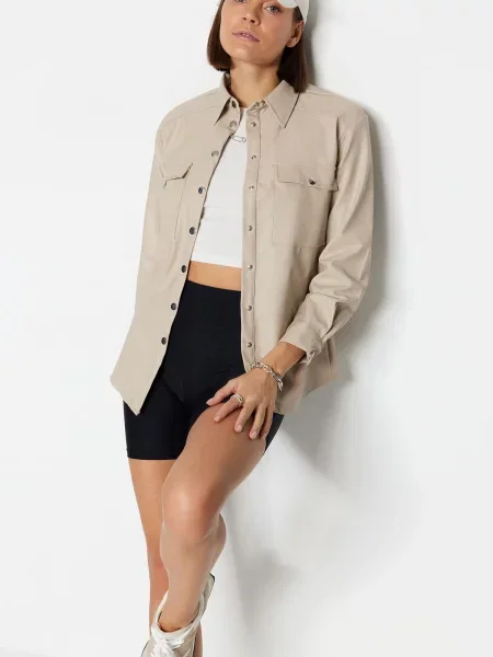 Cămașă Trendyol din piele cu strasuri