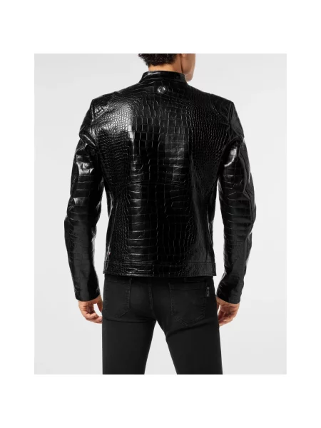 Kurtka skórzana Philipp Plein z nadrukiem czarna