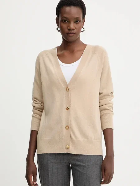 Вълнена жилетка MM TENENTE дамска от лека материя бежово