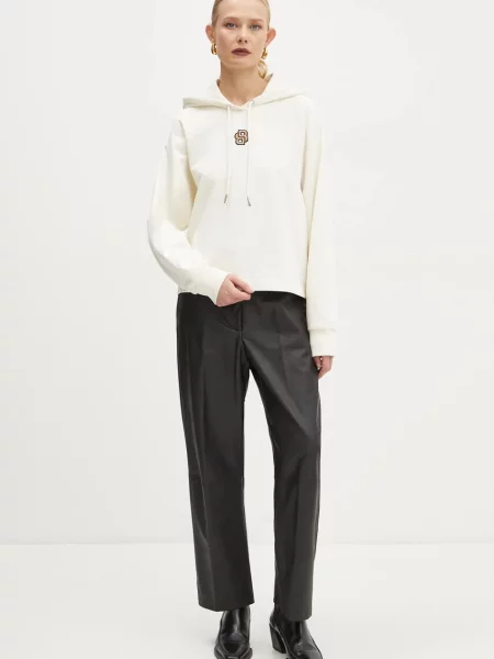 BOSS bluza beżowy z kapturem z aplikacją biała