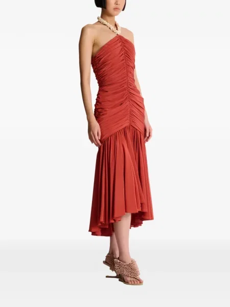Rochie midi Balmain cu volane cu gât halter roșu