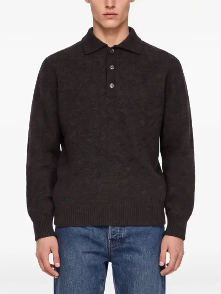 Lung tricou polo Another Aspect tricotate maro
