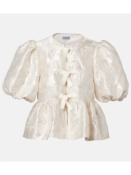 Cu peplum bluză Ganni din satin alb