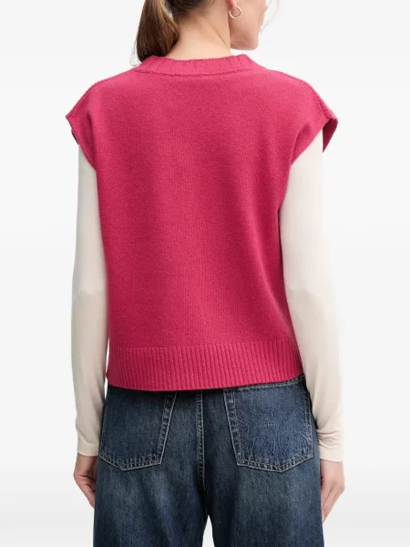 Pulover Benetton cu decolteu în V roz
