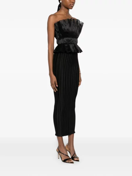 Rochie midi L'idée cu volane plisată până la genunchi negru
