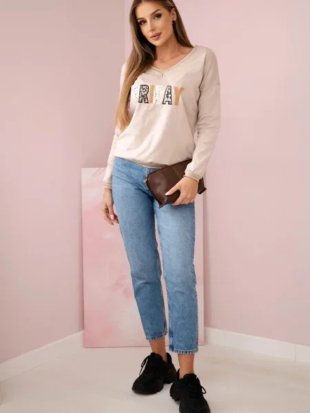 Hanorac Kesi cu inscripții bej