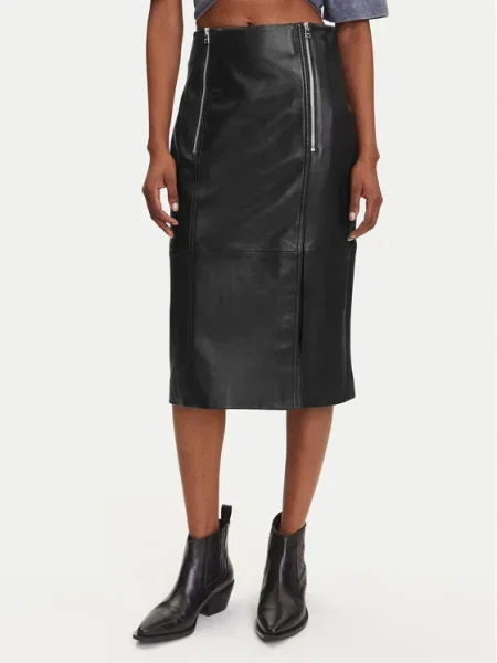 HUGO Fustă din piele Leomira negru