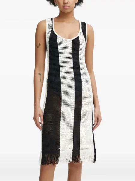 Rochie Sisley cu franjuri cu dungi negru