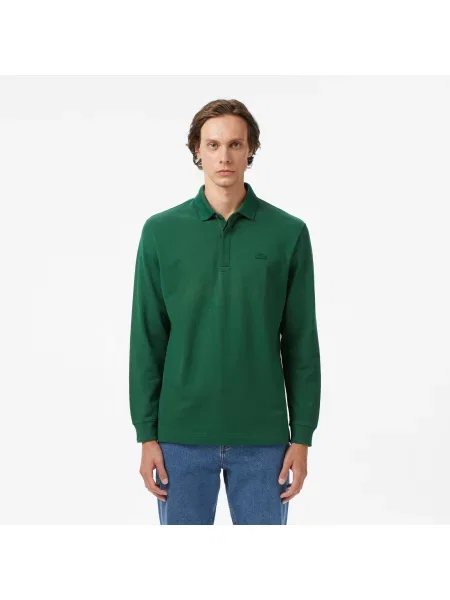 Lacoste Koszulka Polo Z Długim Rękawem Smart Paris Z Elastycznej Bawełny zielona