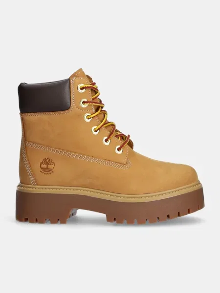 Botki Timberland zamszowe na platformie w miejskim stylu beżowe