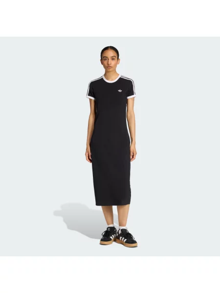 Oblekové pruhované šaty Adidas Originals bílé