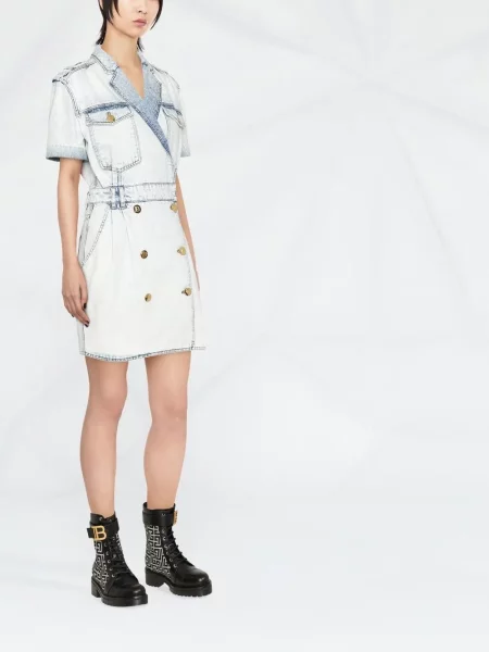Sukienka jeansowa Balmain dwurzędowa garniturowa niebieska