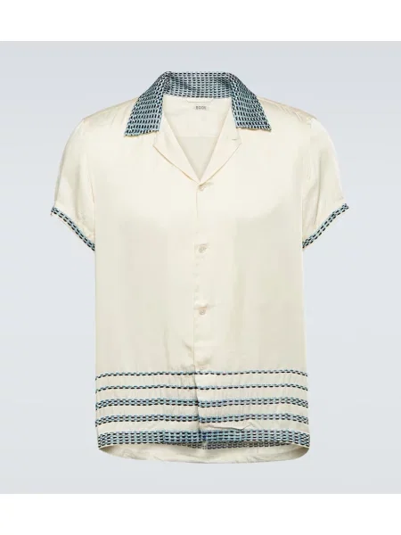 Satenska srajca Bode z vezenjem bela