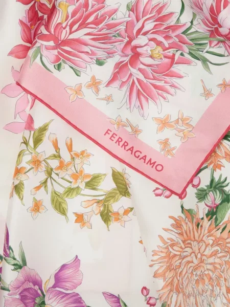 Fular Ferragamo de mătase cu imagine roz