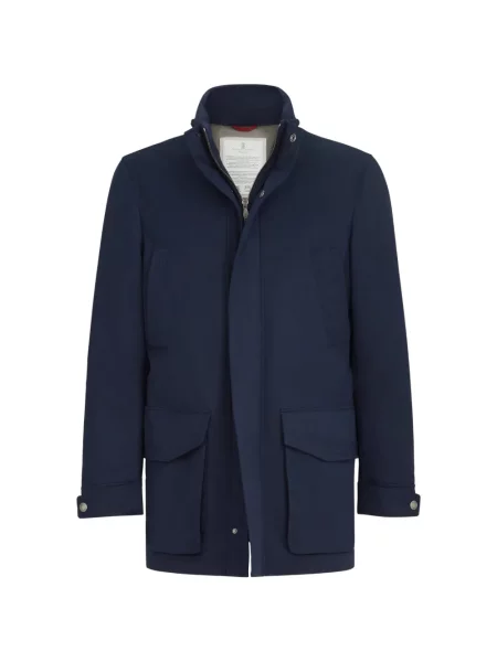 Geacă parka Brunello Cucinelli cu glugă din microfibră albastru