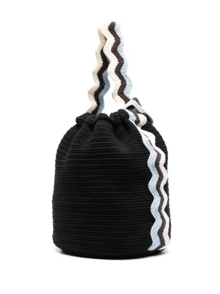 Geantă Jil Sander cu dungi tricotate negru