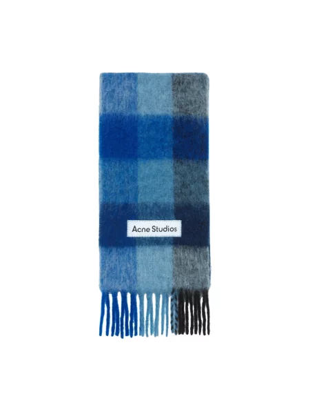 Szal Acne Studios wełniana w kratę niebieska