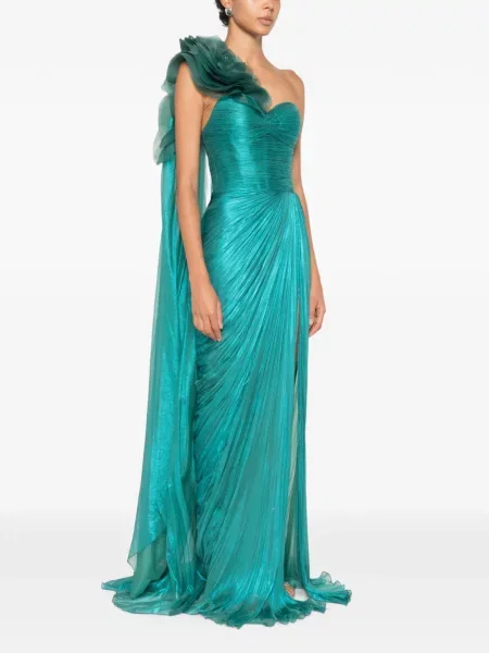 Rochie maxi Iris Serban cu model floral cu un umăr gol albastru