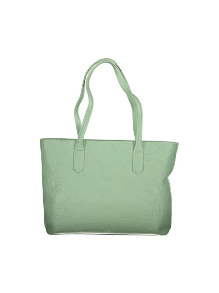 Lniana shopperka Valentino By Mario Valentino z logo zielona