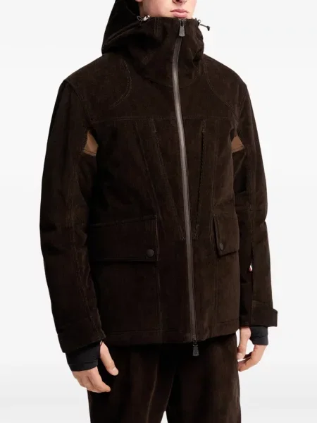 Geacă de schi Moncler Grenoble de catifea cord cu glugă maro