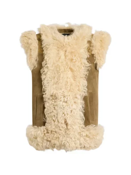 Vestă Etro cu broderie din piele de oaie maro