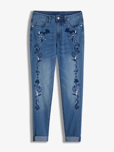 Dżinsy slim fit ze średnim stanem krótsza nogawka niebieskie