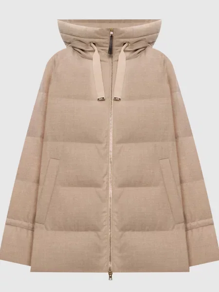Пуховик з вовни з люрексом Herno бежевий