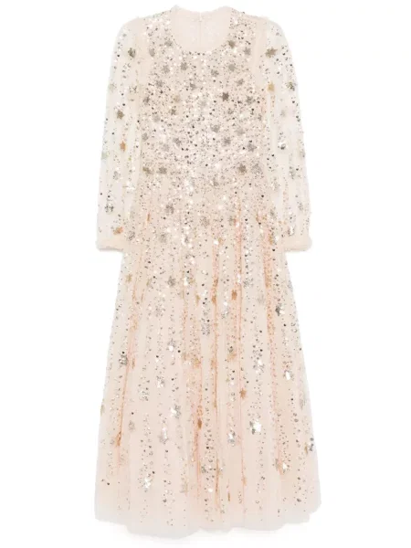 Długa sukienka maxi Needle & Thread z długim rękawem różowa