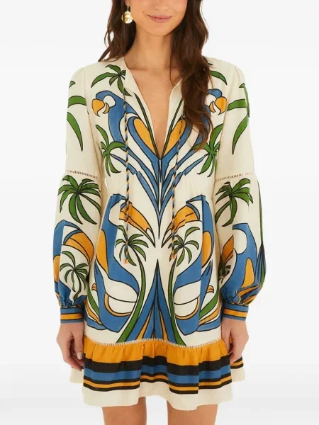 Rochie mini Farm Rio cu volane cu imprimeu tropical