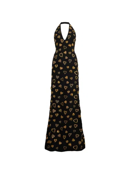 Rochie maxi Moschino cu motiv cu inimi cu gât halter negru