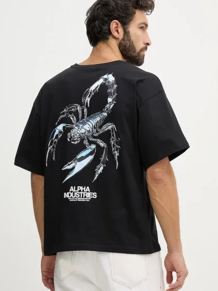 ALPHA INDUSTRIES Tricou Scorpion Cyborg albastru deschis / negru alb